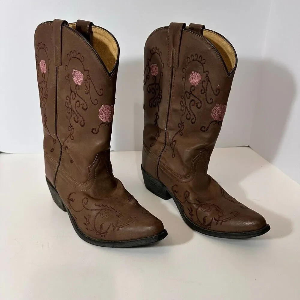 Shyanne Western Boots Embroidered Brown Floral Cowgirl | Girls Size 5